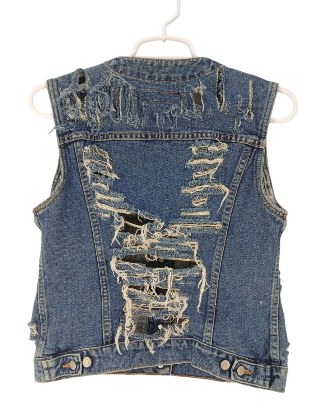 Vintage Banana Republic Womens Distressed Denim Vest Size 4 Distressed Shredded - Picture 9 of 10